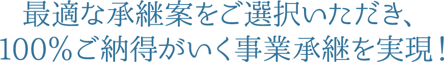 最適な承継案をご選択いただき、
100％ご納得がいく事業承継を実現！